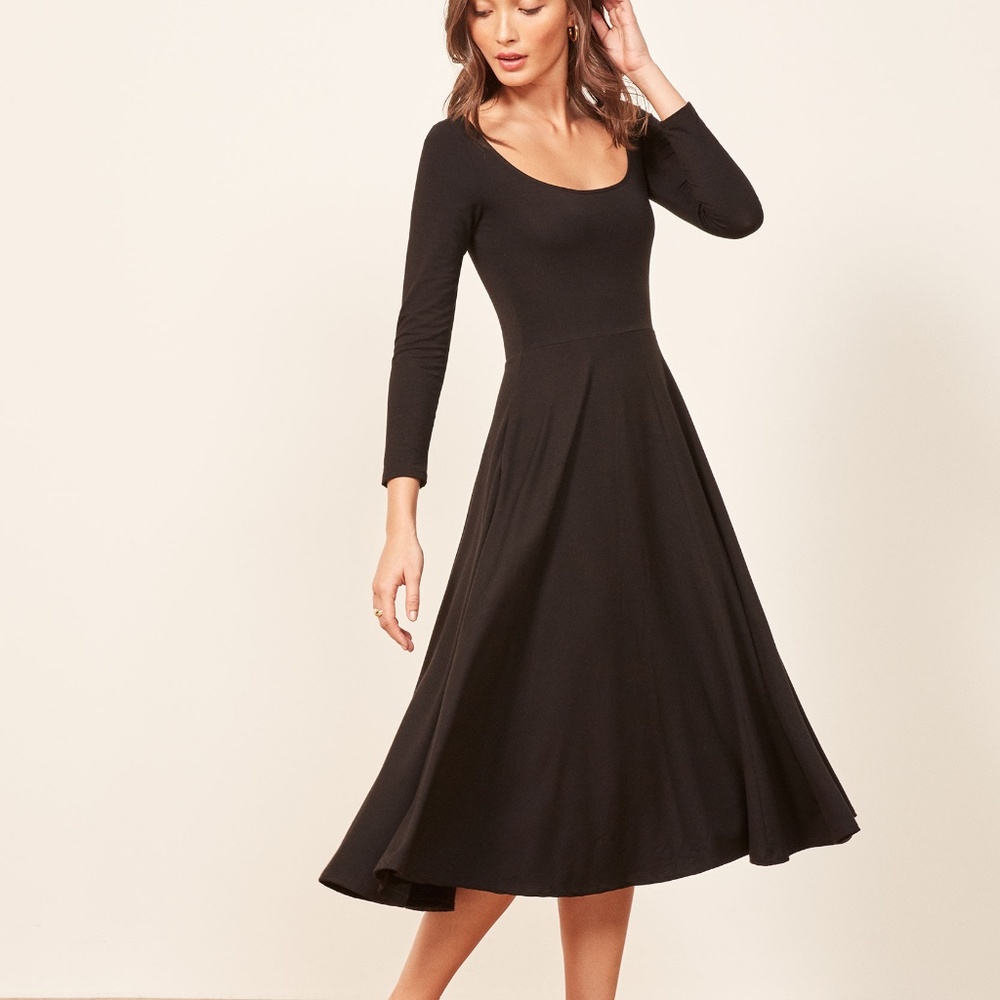 Reformation Lou Black Midi Dress
